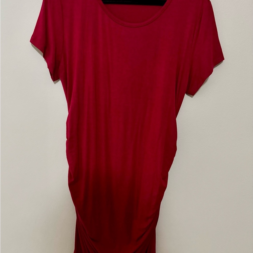 Smallshow Women's Short Sleeve Maternity Ruched Pregnancy Clothes Large Wine